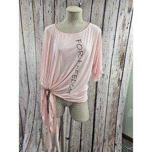 Sak Saum for Abi Ferrin Pink For Freedom Asymmetrical Cotton Tie Waist Top O/S